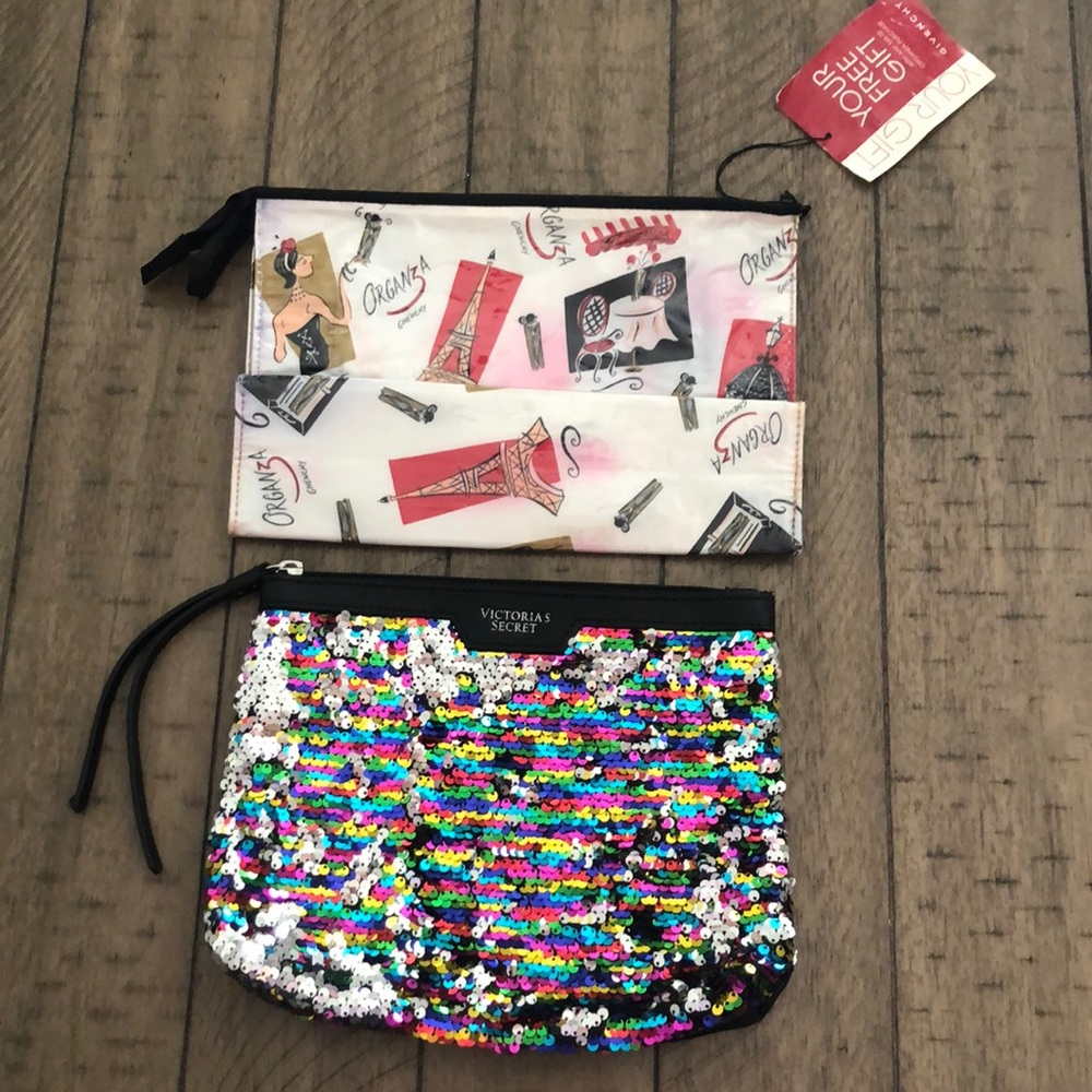 Makeup bag lot vintage Givenchy NWT Victoria’s Secret reverse Sequin cute